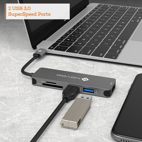 NOVOO USB C 5 in 1 Aluminum Multiport Hub Dark Grey