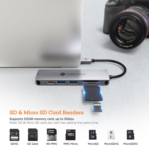 Novoo Portable USB-C 6 in 1 Aluminum Hub Dark Grey