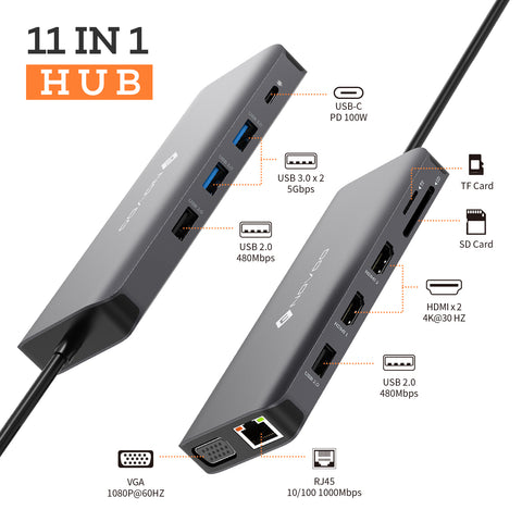 NOVOO USB C Hub 11-in-1 Adapter Grey