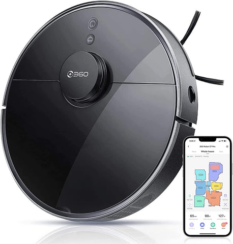 + 360 S7 Pro Robot Vacuum and Mop, LiDAR Mapping, 2650 Pa, No-Go Zones, Selective Room Cleaning