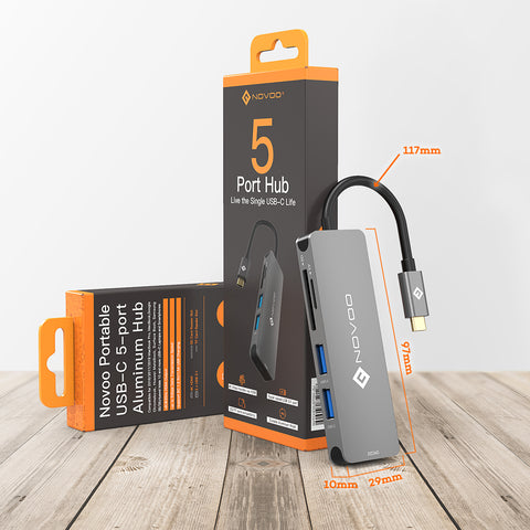 NOVOO USB C 5 in 1 Aluminum Multiport Hub Dark Grey