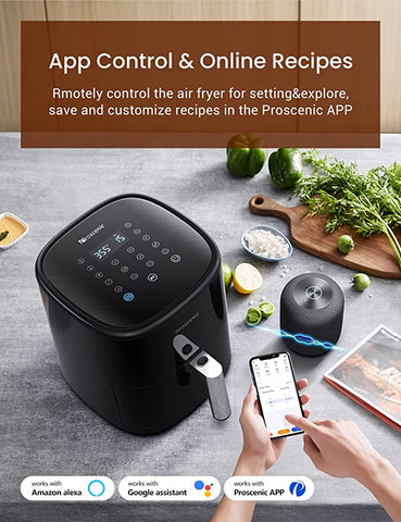 Proscenic T22 Air Fryer, 5.3 QT, 13-in-1 Oilless Small Oven with 100+ Online Recipes, Compatible with APP & Alexa, Shake Reminder & Preheat, Dishwasher-Safe