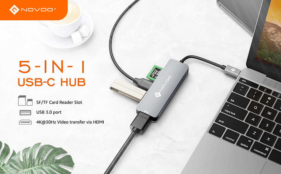 NOVOO USB C 5 in 1 Aluminum Multiport Hub Dark Grey