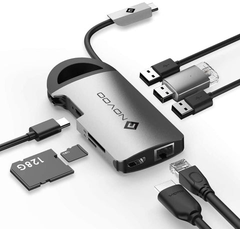 Novoo USB C 8-in-1 Hub Portable Dark Grey
