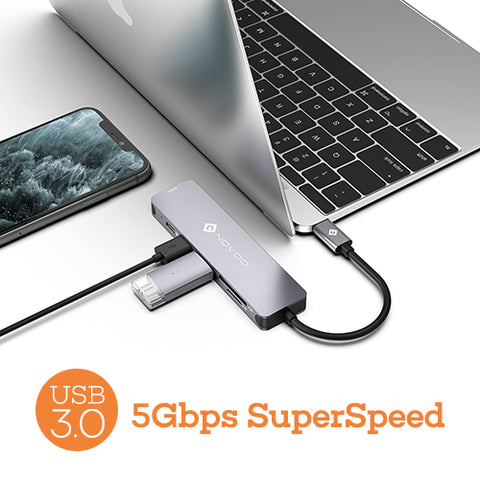 Novoo Portable USB-C 6 in 1 Aluminum Hub Dark Grey