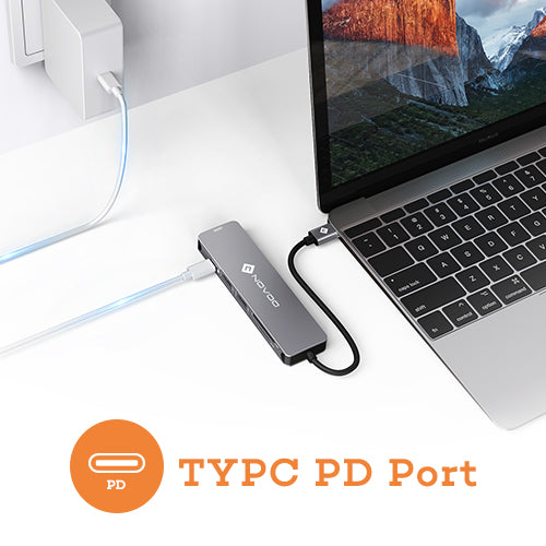 Novoo Portable USB-C 6 in 1 Aluminum Hub Dark Grey